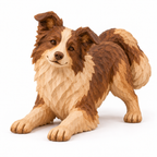 The Playful Border Collie hand-carved natural oak dog sculpture – main product view