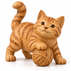 The Playful Orange Tabby hand-carved natural oak cat sculpture – main product view