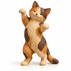 The Dancing Calico hand-carved natural oak cat sculpture – main product view