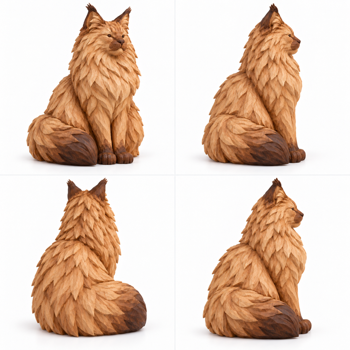 The Proud Norwegian Forest Cat hand-carved natural oak cat sculpture – alternate 360-degree view