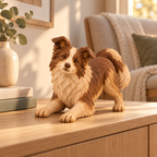 The Playful Border Collie hand-carved natural oak dog sculpture – styled home decor view