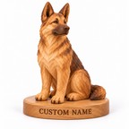 The Loyal German Shepherd hand-carved natural oak dog sculpture – optional engraved name base example