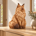 The Proud Norwegian Forest Cat hand-carved natural oak cat sculpture – styled home decor view