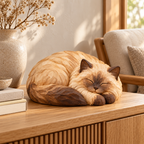 The Sleeping Ragdoll hand-carved natural oak cat sculpture – styled home decor view