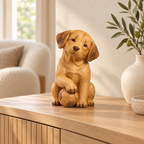 The Playful Labrador hand-carved natural oak dog sculpture – styled home decor view