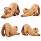 The Stretching Scottish Fold hand-carved natural oak cat sculpture – alternate 360-degree view