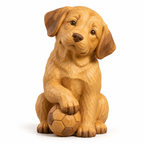The Playful Labrador hand-carved natural oak dog sculpture – main product view