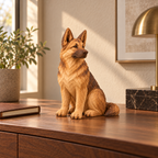 The Loyal German Shepherd hand-carved natural oak dog sculpture – styled home decor view