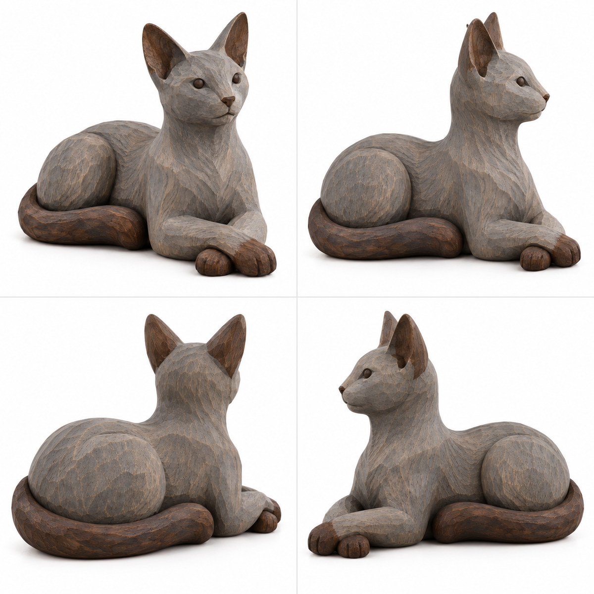 The Gentle Russian Blue hand-carved natural oak cat sculpture – alternate 360-degree view