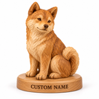 The Serene Shiba Inu hand-carved natural oak dog sculpture – optional engraved name base example
