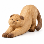 The Stretching Scottish Fold hand-carved natural oak cat sculpture – main product view