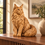 The Majestic Maine Coon hand-carved natural oak cat sculpture – styled home decor view