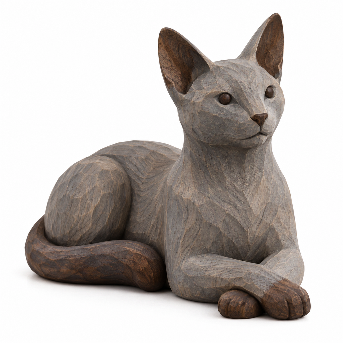 The Gentle Russian Blue hand-carved natural oak cat sculpture – main product view