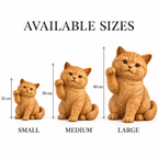 The Waving British Shorthair - Hand-Carved Natural Oak Cat Sculpture