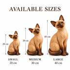 The Curious Siamese - Hand-Carved Natural Oak Cat Sculpture
