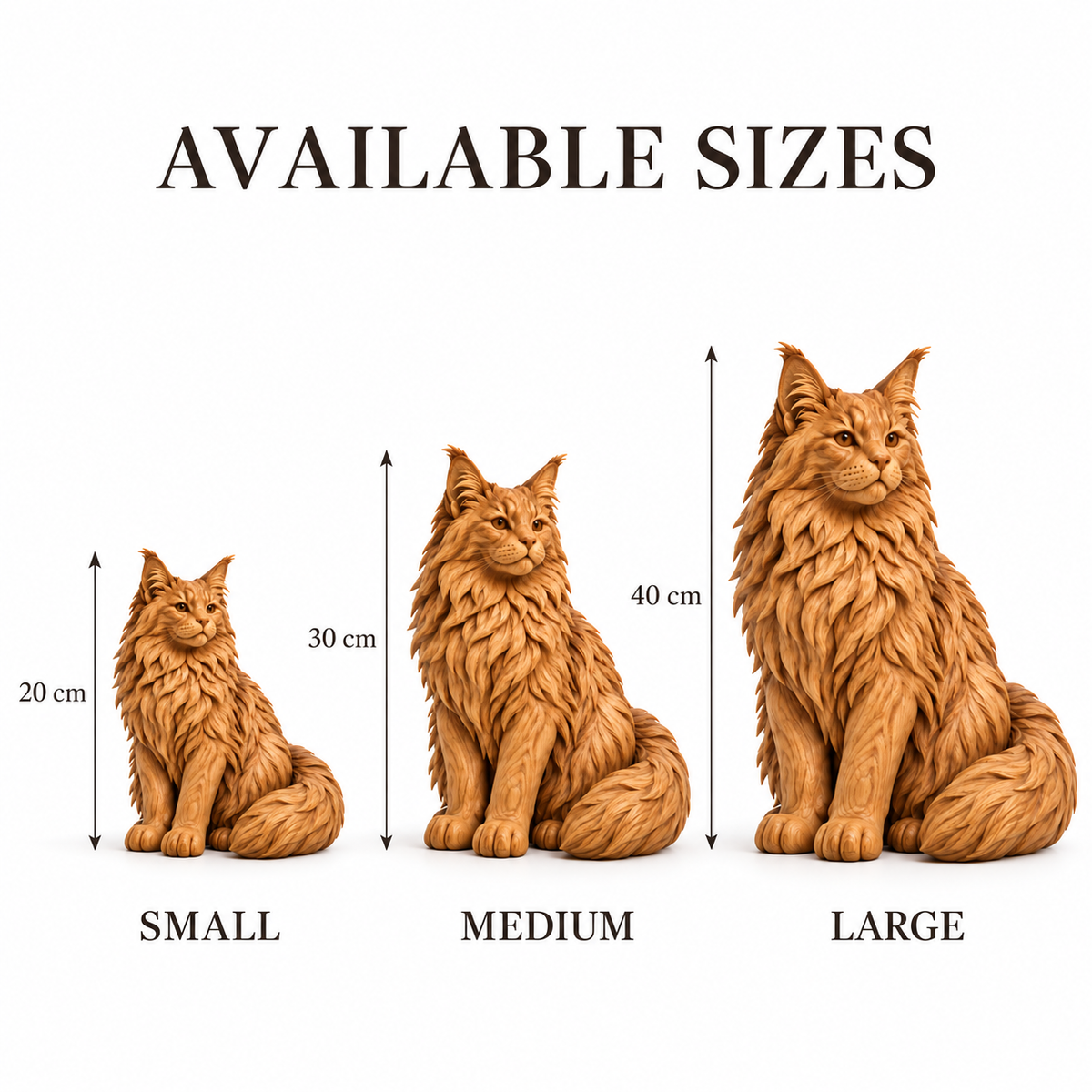 The Majestic Maine Coon - Hand-Carved Natural Oak Cat Sculpture