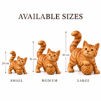 The Playful Orange Tabby - Hand-Carved Natural Oak Cat Sculpture