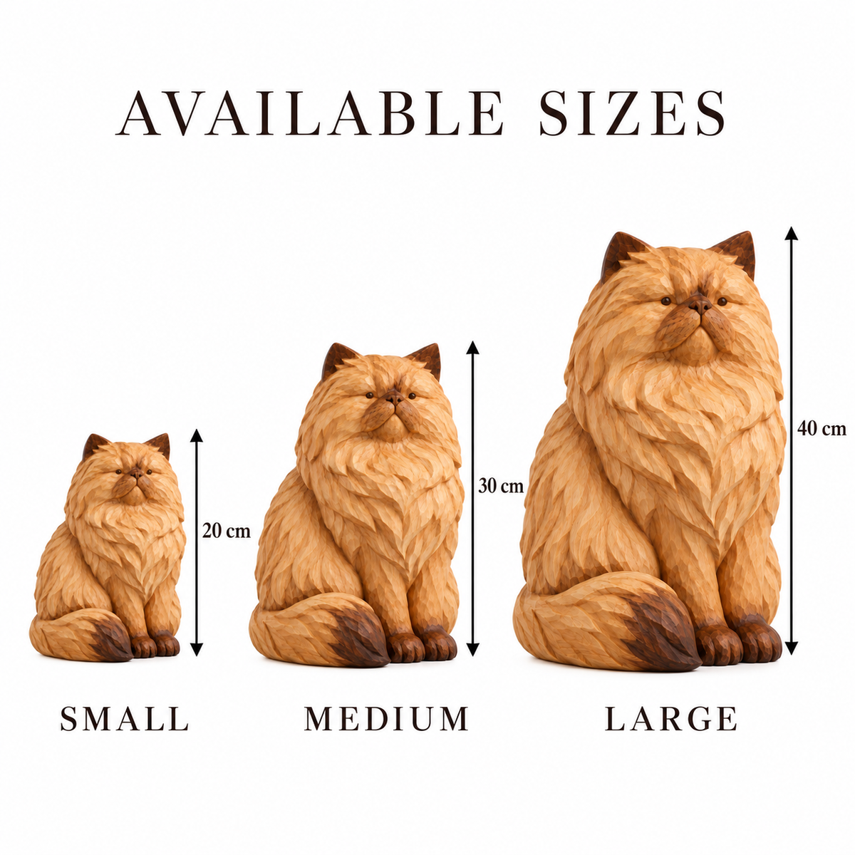 The Elegant Persian - Hand-Carved Natural Oak Cat Sculpture