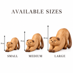 The Stretching Scottish Fold - Hand-Carved Natural Oak Cat Sculpture