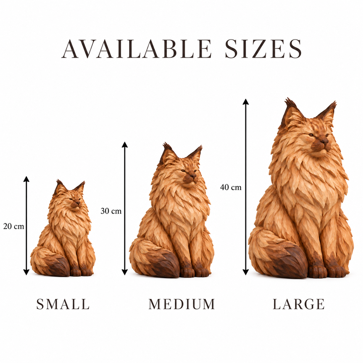 The Proud Norwegian Forest Cat - Hand-Carved Natural Oak Cat Sculpture
