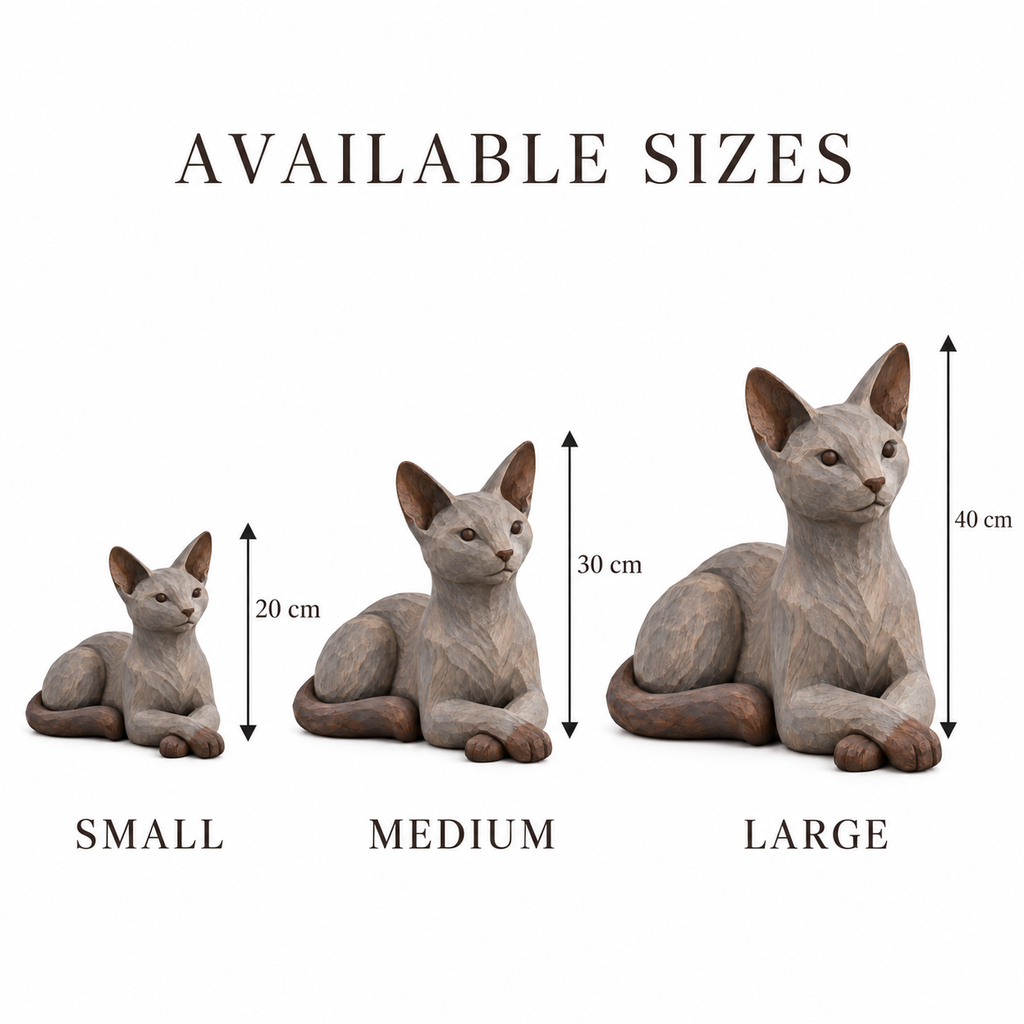 The Gentle Russian Blue - Hand-Carved Natural Oak Cat Sculpture
