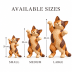 The Dancing Calico - Hand-Carved Natural Oak Cat Sculpture