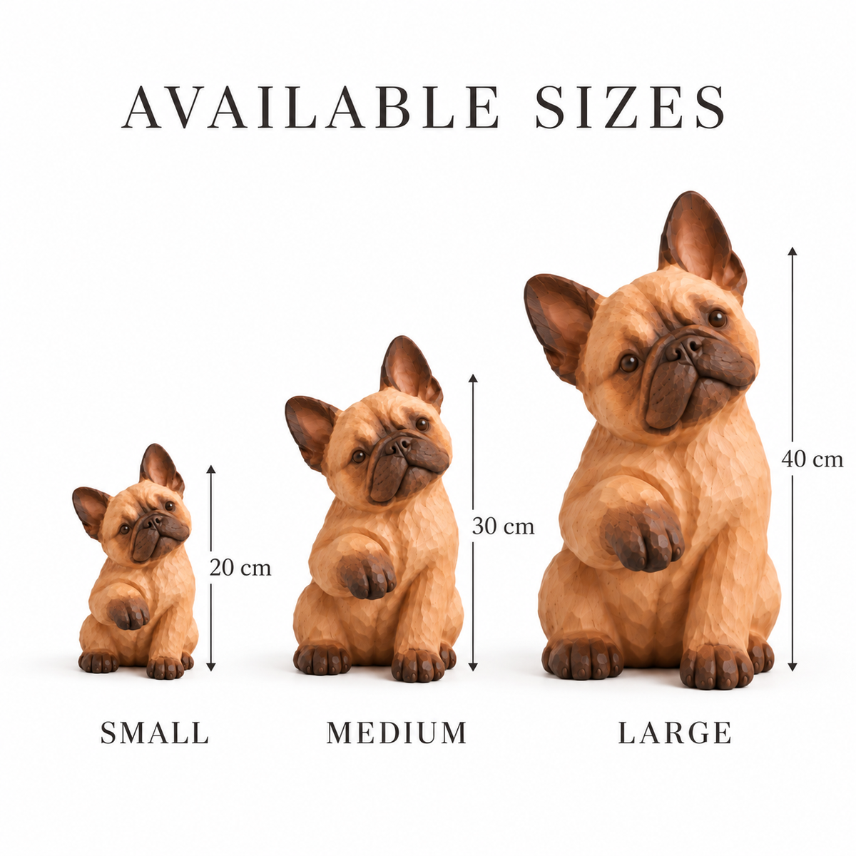 The Curious French Bulldog - Hand-Carved Natural Oak Dog Sculpture