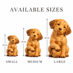 The Playful Labrador - Hand-Carved Natural Oak Puppy Sculpture with Ball